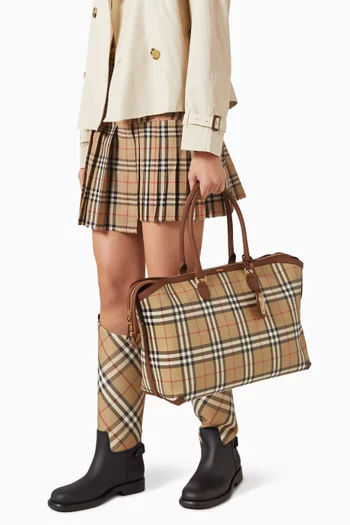 Medium Check Zip Tote Bag in Coated Cotton Canvas