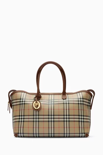 Medium Check Zip Tote Bag in Coated Cotton Canvas
