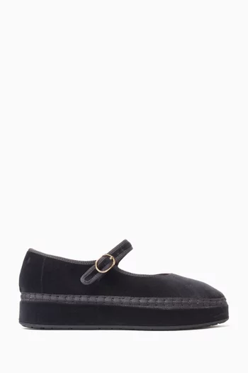 Double Platform Mary Jane Flats in Velvet