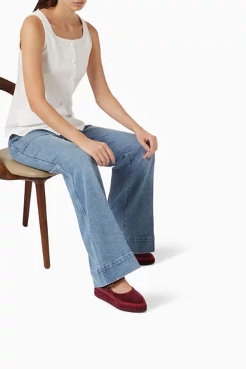Double Platform Mary Jane Flats in Velvet