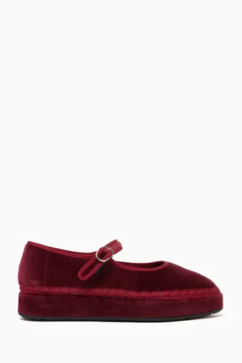 Double Platform Mary Jane Flats in Velvet