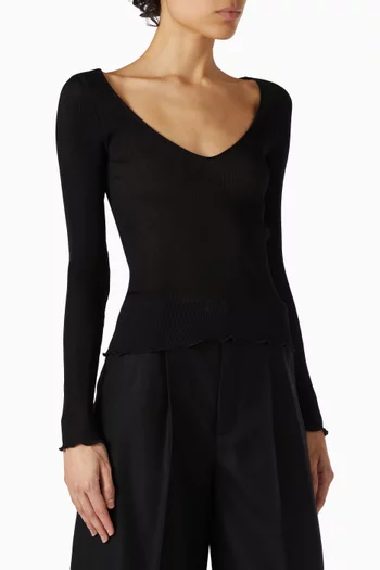 CASSANDRE V-neck Top in Ribbed Silk