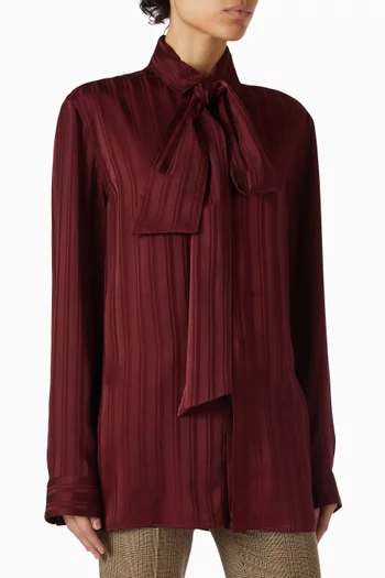 CASSANDRE Lavallière Blouse in Striped Silk Jacquard