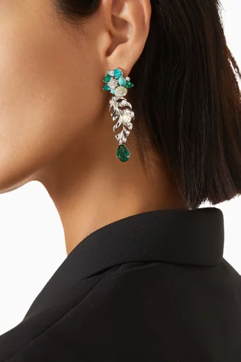 Emerald Palm Earrings in Rhodium Vermeil