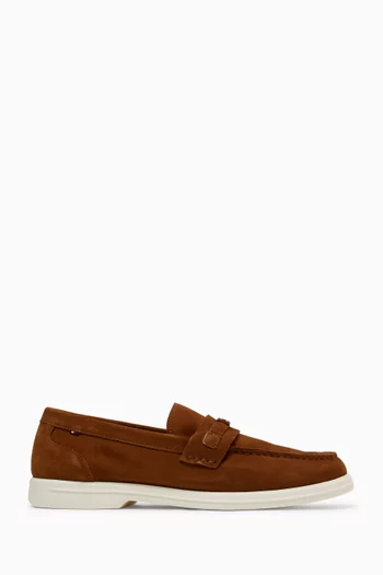 Flag Plaque Loafers in Suede