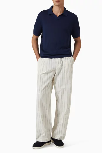 Belt Striped Pants in Linen