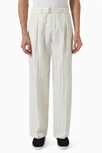Belt Striped Pants in Linen