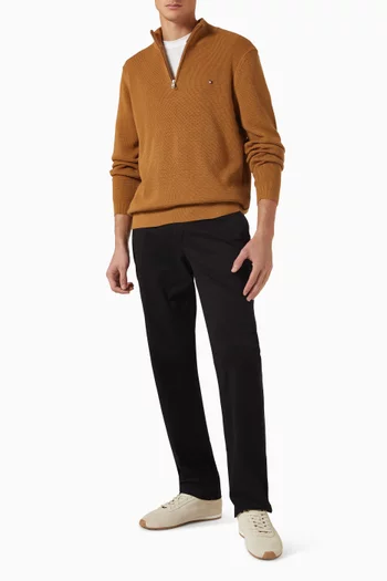 Textured Quarter-Zip Mock Neck Sweater in Cotton