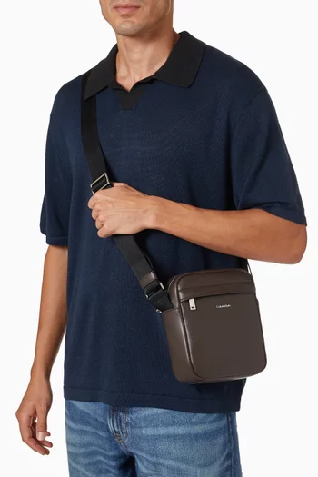 Logo Crossbody Reporter Bag in Pebbled Faux Leather