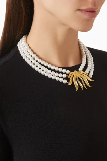 Sylva Pearl Layered Choker Necklace in 24kt Gold-plated Metal