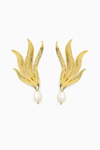 Sylva Pearl Drop Earrings in 24kt Gold-plated Metal