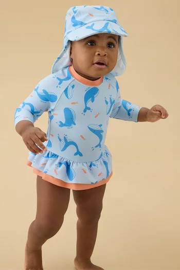 Whale-print Swim Hat