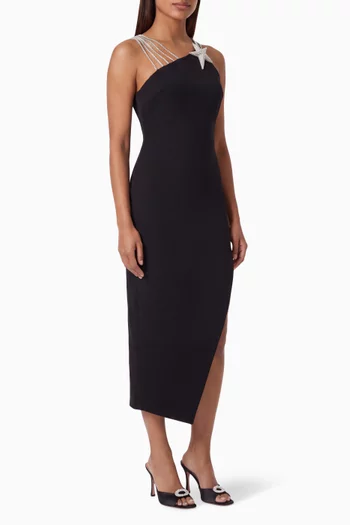 Crystal Star Slit Dress in Satin