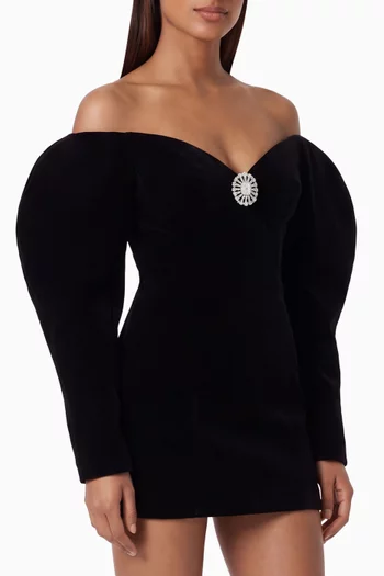 Off-shoulder Mini Dress in Velvet