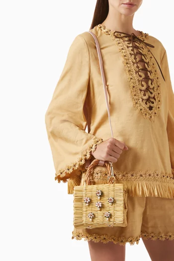 Mini Shella Top-handle Bag in Straw