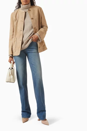 Cardigan Collarless Jacket in Suede
