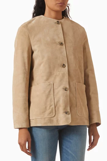 Cardigan Collarless Jacket in Suede