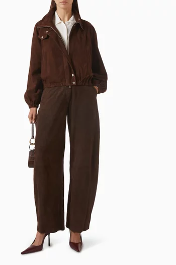 Pia Oversized Bomber Jacket in Goatskin Suede