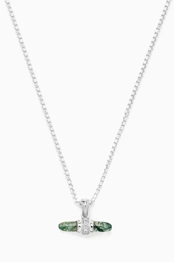Lunette Barbell Diamond Pendant Necklace in Sterling Silver