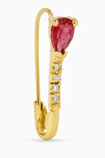Mini Tourmaline & Diamond Safety Pin Single Earring in 14kt Yellow Gold