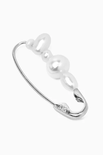 Mixed Pearl Safety Pin Single Earring in Sterling Silver