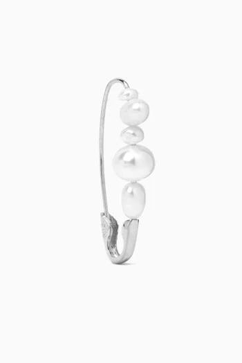 Mixed Pearl Safety Pin Single Earring in Sterling Silver