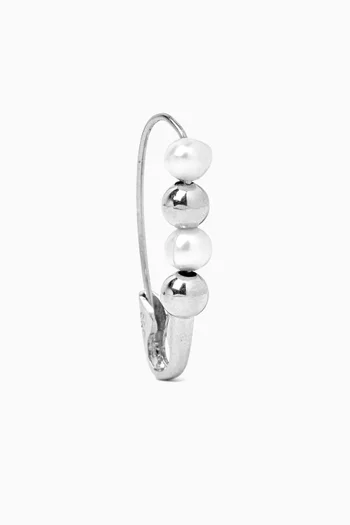 Friendship Bead & Pearl Safety Pin Single Earring in Sterling Silver