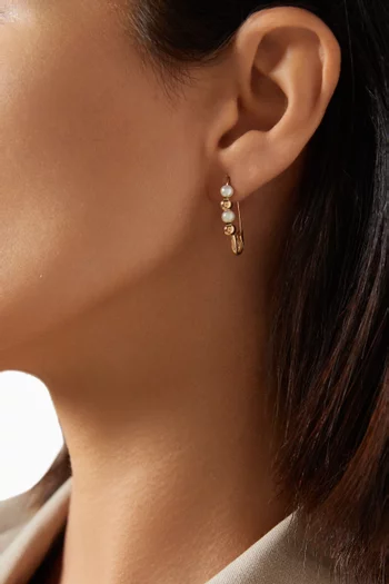 Friendship Bead & Pearl Safety Pin Single Earring in 14kt Yellow Gold