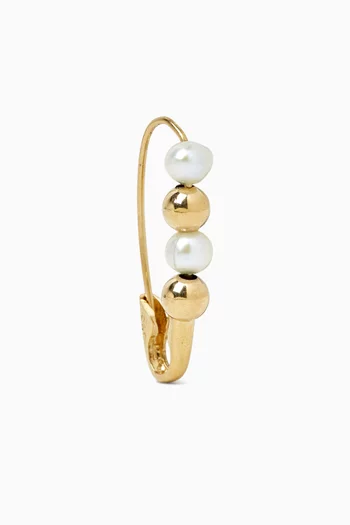 Friendship Bead & Pearl Safety Pin Single Earring in 14kt Yellow Gold