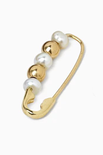 Mini Friendship Bead & Pearl Safety Pin Single Earring in 14kt Yellow Gold
