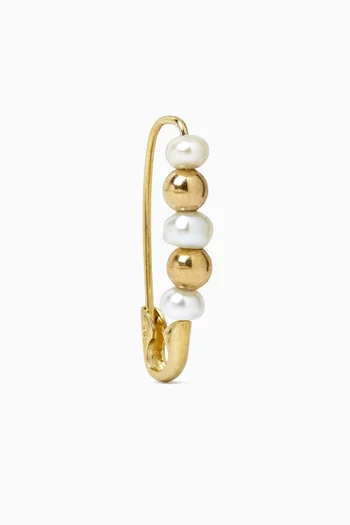 Mini Friendship Bead & Pearl Safety Pin Single Earring in 14kt Yellow Gold