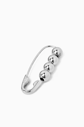Friendship Bead Safety Pin Single Earring in Sterling Silver