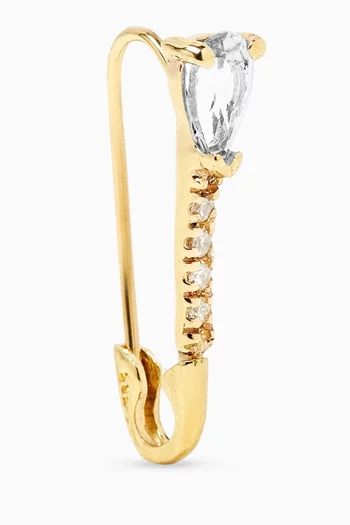 Mini Sapphire & Diamond Safety Pin Single Earring in 14kt Yellow Gold