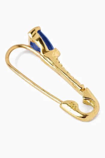 Mini Sapphire & Diamond Safety Pin Single Earring in 14kt Yellow Gold