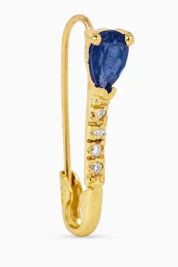 Mini Sapphire & Diamond Safety Pin Single Earring in 14kt Yellow Gold