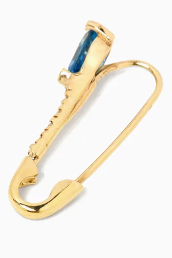 Mini Topaz & Diamond Safety Pin Single Earring in 14kt Yellow Gold
