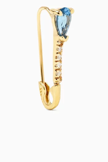 Mini Topaz & Diamond Safety Pin Single Earring in 14kt Yellow Gold