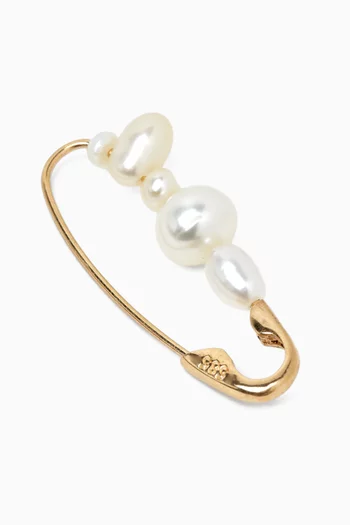 Mixed Pearl Safety Pin Single Earring in 14kt Yellow Gold