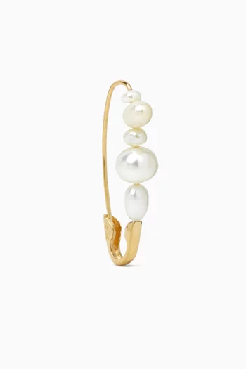 Mixed Pearl Safety Pin Single Earring in 14kt Yellow Gold
