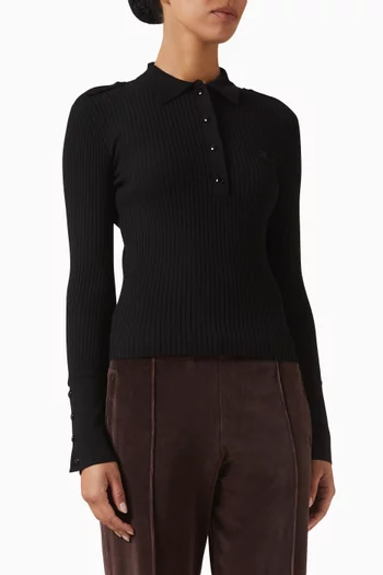 Ribbed Polo Sweater in Knit