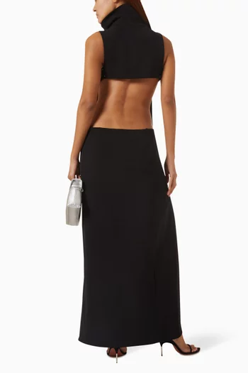High-collar Cutout Dress in Crepe