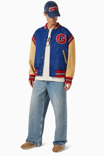 Varsity Bomber Jacket in Gabardine & Leather