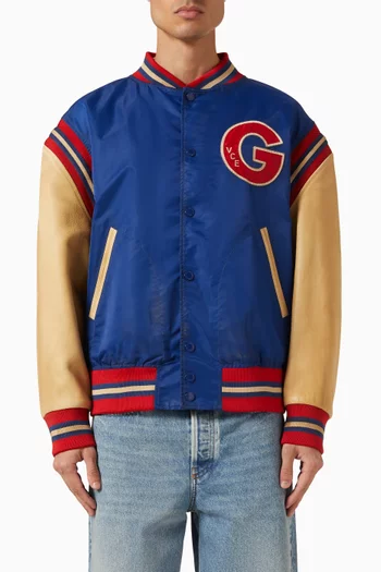 Varsity Bomber Jacket in Gabardine & Leather