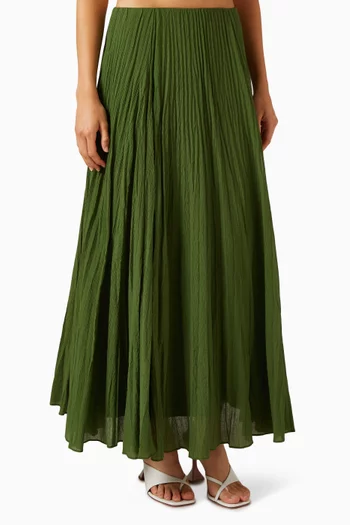 Crinkled Plissé Maxi Skirt in Cotton-blend