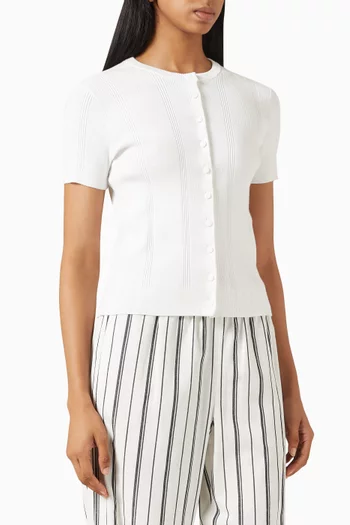 Short-sleeve Cardigan in Ribbed-cotton
