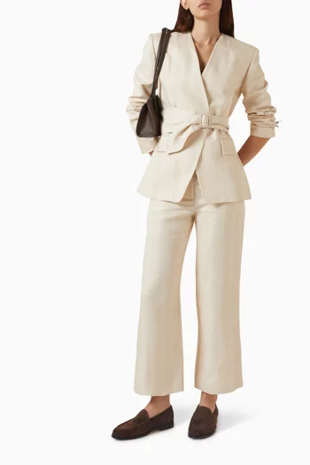 Kimono Belted Blazer in Linen-blend