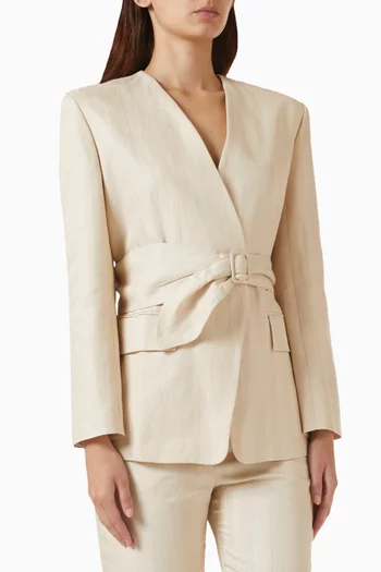 Kimono Belted Blazer in Linen-blend