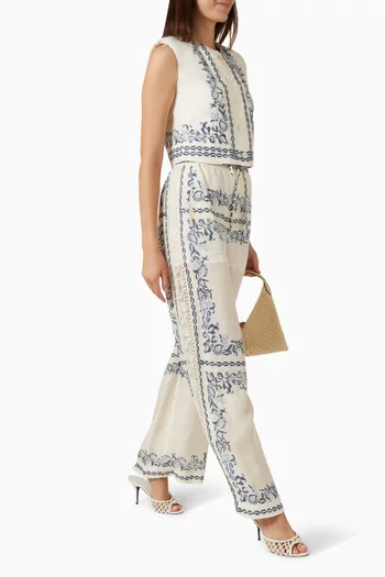 Floral-embroidered Jacket in Linen