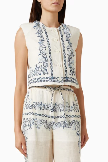 Floral-embroidered Jacket in Linen