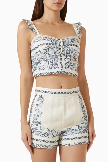 Ruffled Cropped Top in Linen